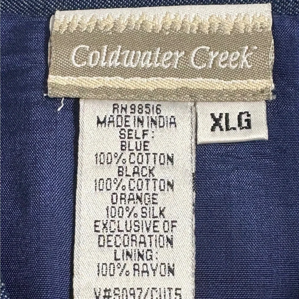 Coldwater Creek Womens XL Patchwork‎ Embroidered Silk Cotton Jacket Blue